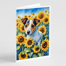 Load image into Gallery viewer, Jack Russell Terrier in Sunflowers Greeting Cards - Blank Note Cards – 8-Pack of Artist-Designed Cards with Envelopes