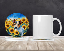 Load image into Gallery viewer, Jack Russell Terrier in Sunflowers Large Sandstone Coasters Pack of 4