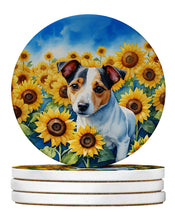 Load image into Gallery viewer, Jack Russell Terrier in Sunflowers Large Sandstone Coasters Pack of 4