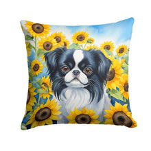 Load image into Gallery viewer, Japanese Chin in Sunflowers Throw Pillow - 14x14 Decorative Pillow – Art for Your Home &amp; Patio