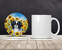 Load image into Gallery viewer, Japanese Chin in Sunflowers Large Sandstone Coasters Pack of 4