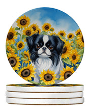 Load image into Gallery viewer, Japanese Chin in Sunflowers Large Sandstone Coasters Pack of 4