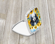 Load image into Gallery viewer, Japanese Chin in Sunflowers Compact Mirror – Stylish Purse Mirror with Artistic Covers