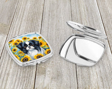Load image into Gallery viewer, Japanese Chin in Sunflowers Compact Mirror – Stylish Purse Mirror with Artistic Covers