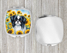 Load image into Gallery viewer, Japanese Chin in Sunflowers Compact Mirror – Stylish Purse Mirror with Artistic Covers