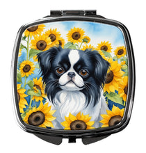 Load image into Gallery viewer, Japanese Chin in Sunflowers Compact Mirror – Stylish Purse Mirror with Artistic Covers