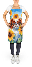 Load image into Gallery viewer, Japanese Chin in Sunflowers Apron – Artist-Designed Kitchen, BBQ &amp; Craft Apron