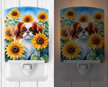Load image into Gallery viewer, Japanese Chin in Sunflowers Ceramic Night Light