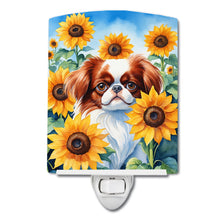 Load image into Gallery viewer, Japanese Chin in Sunflowers Ceramic Night Light