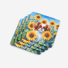 Load image into Gallery viewer, Japanese Chin in Sunflowers Coasters - Set of 4 Lightweight Foam, Absorbent Drink Coasters