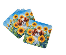 Load image into Gallery viewer, Japanese Chin in Sunflowers Coasters - Set of 4 Lightweight Foam, Absorbent Drink Coasters