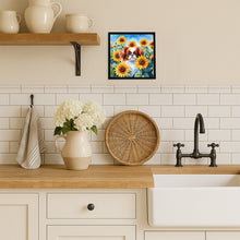 Load image into Gallery viewer, Japanese Chin in Sunflowers Framed Metal Print