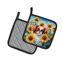 Load image into Gallery viewer, Japanese Chin in Sunflowers Pot Holders - Set of 2 Decorative Kitchen Helpers | Made in the USA
