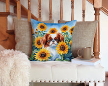 Load image into Gallery viewer, Japanese Chin in Sunflowers Throw Pillow - 14x14 Decorative Pillow – Art for Your Home &amp; Patio