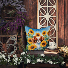 Load image into Gallery viewer, Japanese Chin in Sunflowers Throw Pillow - 14x14 Decorative Pillow – Art for Your Home &amp; Patio