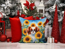 Load image into Gallery viewer, Japanese Chin in Sunflowers Throw Pillow - 14x14 Decorative Pillow – Art for Your Home &amp; Patio