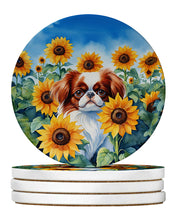 Load image into Gallery viewer, Japanese Chin in Sunflowers Large Sandstone Coasters Pack of 4