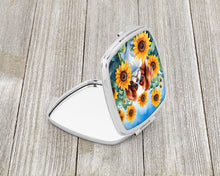 Load image into Gallery viewer, Japanese Chin in Sunflowers Compact Mirror – Stylish Purse Mirror with Artistic Covers