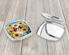 Load image into Gallery viewer, Japanese Chin in Sunflowers Compact Mirror – Stylish Purse Mirror with Artistic Covers