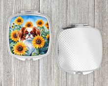 Load image into Gallery viewer, Japanese Chin in Sunflowers Compact Mirror – Stylish Purse Mirror with Artistic Covers