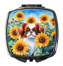 Load image into Gallery viewer, Japanese Chin in Sunflowers Compact Mirror – Stylish Purse Mirror with Artistic Covers