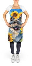 Load image into Gallery viewer, Keeshond in Sunflowers Apron – Artist-Designed Kitchen, BBQ &amp; Craft Apron