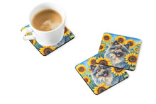 Load image into Gallery viewer, Keeshond in Sunflowers Coasters - Set of 4 Lightweight Foam, Absorbent Drink Coasters