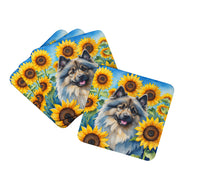 Load image into Gallery viewer, Keeshond in Sunflowers Coasters - Set of 4 Lightweight Foam, Absorbent Drink Coasters