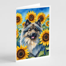 Load image into Gallery viewer, Keeshond in Sunflowers Greeting Cards - Blank Note Cards – 8-Pack of Artist-Designed Cards with Envelopes