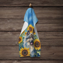Load image into Gallery viewer, Keeshond in Sunflowers Kitchen Towel