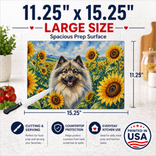 Load image into Gallery viewer, Keeshond in Sunflowers Cutting Board Tempered Glass Kitchen Cutting Surface, Heat Resistant Chopping Board with Non-Slip Feet, Decorative Food Prep &amp; Serving