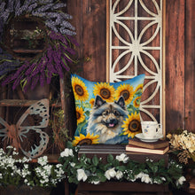 Load image into Gallery viewer, Keeshond in Sunflowers Throw Pillow - 14x14 Decorative Pillow – Art for Your Home &amp; Patio