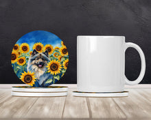 Load image into Gallery viewer, Keeshond in Sunflowers Large Sandstone Coasters Pack of 4