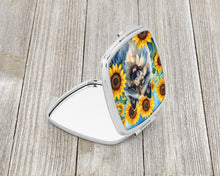 Load image into Gallery viewer, Keeshond in Sunflowers Compact Mirror – Stylish Purse Mirror with Artistic Covers