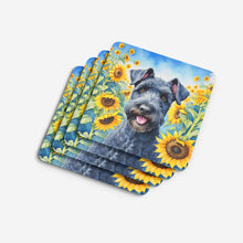Load image into Gallery viewer, Kerry Blue Terrier in Sunflowers Coasters - Set of 4 Lightweight Foam, Absorbent Drink Coasters