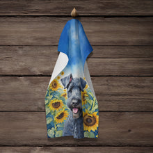 Load image into Gallery viewer, Kerry Blue Terrier in Sunflowers Kitchen Towel