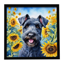Load image into Gallery viewer, Kerry Blue Terrier in Sunflowers Framed Metal Print