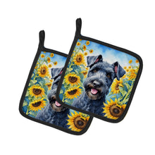 Load image into Gallery viewer, Kerry Blue Terrier in Sunflowers Pot Holders - Set of 2 Decorative Kitchen Helpers | Made in the USA