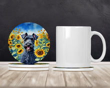 Load image into Gallery viewer, Kerry Blue Terrier in Sunflowers Large Sandstone Coasters Pack of 4