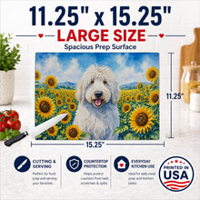 Load image into Gallery viewer, Komondor in Sunflowers Cutting Board Tempered Glass Kitchen Cutting Surface, Heat Resistant Chopping Board with Non-Slip Feet, Decorative Food Prep &amp; Serving