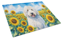 Load image into Gallery viewer, Komondor in Sunflowers Cutting Board Tempered Glass Kitchen Cutting Surface, Heat Resistant Chopping Board with Non-Slip Feet, Decorative Food Prep &amp; Serving