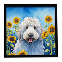 Load image into Gallery viewer, Komondor in Sunflowers Framed Metal Print