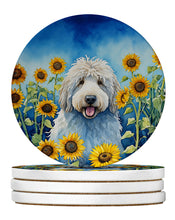 Load image into Gallery viewer, Komondor in Sunflowers Large Sandstone Coasters Pack of 4
