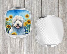 Load image into Gallery viewer, Komondor in Sunflowers Compact Mirror – Stylish Purse Mirror with Artistic Covers