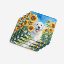 Load image into Gallery viewer, Kuvasz in Sunflowers Coasters - Set of 4 Lightweight Foam, Absorbent Drink Coasters