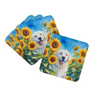 Load image into Gallery viewer, Kuvasz in Sunflowers Coasters - Set of 4 Lightweight Foam, Absorbent Drink Coasters