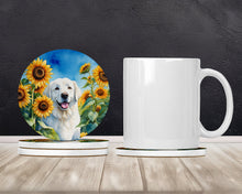 Load image into Gallery viewer, Kuvasz in Sunflowers Large Sandstone Coasters Pack of 4