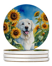 Load image into Gallery viewer, Kuvasz in Sunflowers Large Sandstone Coasters Pack of 4