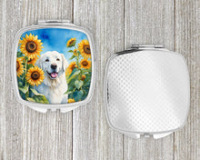 Load image into Gallery viewer, Kuvasz in Sunflowers Compact Mirror – Stylish Purse Mirror with Artistic Covers