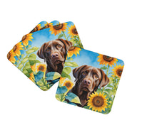 Load image into Gallery viewer, Labrador Retriever in Sunflowers Coasters - Set of 4 Lightweight Foam, Absorbent Drink Coasters